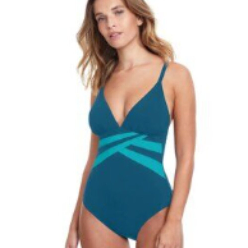 NWT Gottex Slimming 1-Pc Bathingsuit Turquoise Size 14